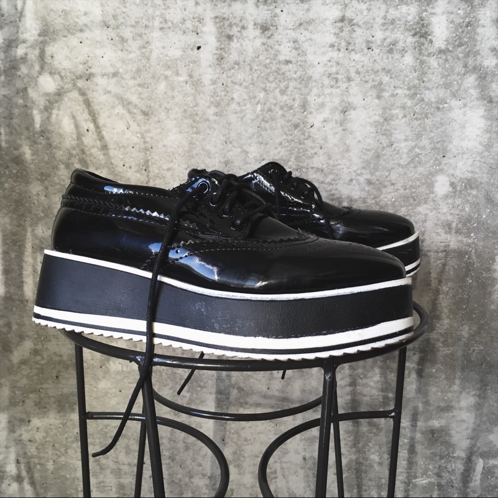 Platform Patent (faux) Leather Brogues